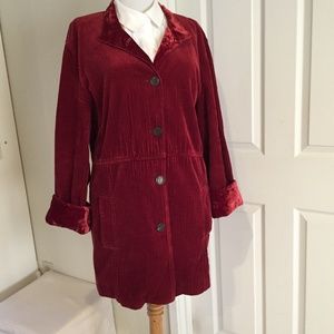 J. Jill Red corduroy and velvet long jacket sz XL